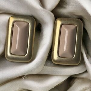 Matte Gold Plated Blush Pink Rectangular Woman’s Pierced Earrings Jewelry